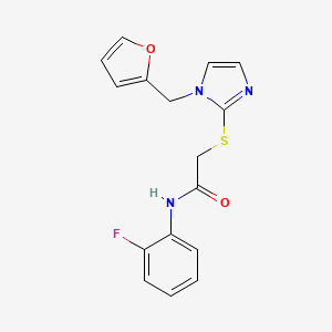 molecular formula C16H14FN3O2S B3014841 N-(2-fluorophenyl)-2-({1-[(furan-2-yl)methyl]-1H-imidazol-2-yl}sulfanyl)acetamide CAS No. 893385-06-3