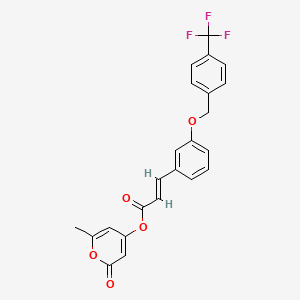 molecular formula C23H17F3O5 B3014866 (2-methyl-6-oxopyran-4-yl) (E)-3-[3-[[4-(trifluoromethyl)phenyl]methoxy]phenyl]prop-2-enoate CAS No. 866151-68-0
