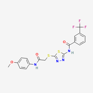 molecular formula C19H15F3N4O3S2 B3014869 N-(5-((2-((4-methoxyphenyl)amino)-2-oxoethyl)thio)-1,3,4-thiadiazol-2-yl)-3-(trifluoromethyl)benzamide CAS No. 392293-82-2