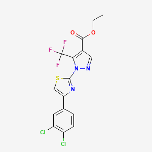 molecular formula C16H10Cl2F3N3O2S B3014962 ethyl 1-[4-(3,4-dichlorophenyl)-1,3-thiazol-2-yl]-5-(trifluoromethyl)-1H-pyrazole-4-carboxylate CAS No. 956961-73-2