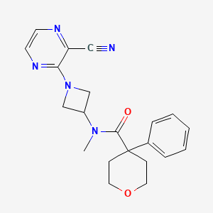 molecular formula C21H23N5O2 B3015005 N-[1-(3-Cyanopyrazin-2-yl)azetidin-3-yl]-N-methyl-4-phenyloxane-4-carboxamide CAS No. 2380171-71-9