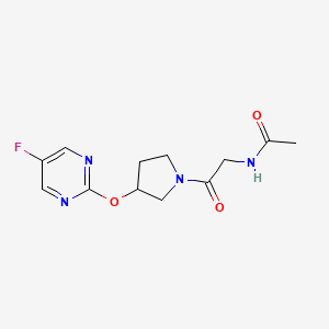 molecular formula C12H15FN4O3 B3015011 N-(2-(3-((5-fluoropyrimidin-2-yl)oxy)pyrrolidin-1-yl)-2-oxoethyl)acetamide CAS No. 2034360-50-2