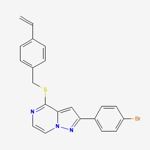 molecular formula C21H16BrN3S B3015033 2-(4-Bromophenyl)-4-[(4-vinylbenzyl)thio]pyrazolo[1,5-a]pyrazine CAS No. 1223959-74-7