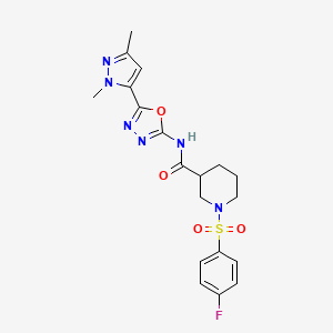 N-(5-(1,3-dimethyl-1H-pyrazol-5-yl)-1,3,4-oxadiazol-2-yl)-1-((4-fluorophenyl)sulfonyl)piperidine-3-carboxamide