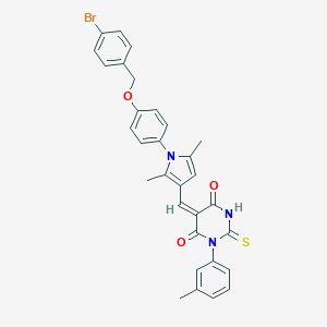 molecular formula C31H26BrN3O3S B301516 (5E)-5-[(1-{4-[(4-BROMOPHENYL)METHOXY]PHENYL}-2,5-DIMETHYL-1H-PYRROL-3-YL)METHYLIDENE]-1-(3-METHYLPHENYL)-2-SULFANYLIDENE-1,3-DIAZINANE-4,6-DIONE 