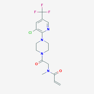 molecular formula C16H18ClF3N4O2 B3015212 N-[2-[4-[3-Chloro-5-(trifluoromethyl)pyridin-2-yl]piperazin-1-yl]-2-oxoethyl]-N-methylprop-2-enamide CAS No. 2200065-49-0