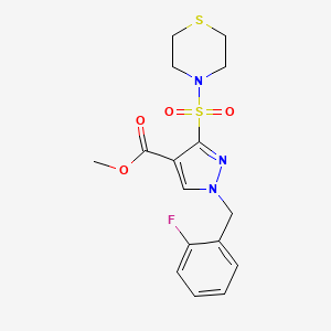 molecular formula C16H18FN3O4S2 B3015321 methyl 1-(2-fluorobenzyl)-3-(thiomorpholinosulfonyl)-1H-pyrazole-4-carboxylate CAS No. 1251573-67-7