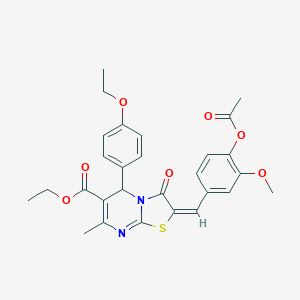 molecular formula C28H28N2O7S B301533 ethyl 2-[4-(acetyloxy)-3-methoxybenzylidene]-5-(4-ethoxyphenyl)-7-methyl-3-oxo-2,3-dihydro-5H-[1,3]thiazolo[3,2-a]pyrimidine-6-carboxylate 