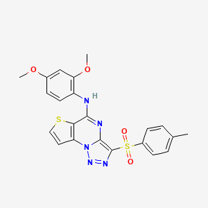 molecular formula C22H19N5O4S2 B3015339 N-(2,4-dimethoxyphenyl)-10-(4-methylbenzenesulfonyl)-5-thia-1,8,11,12-tetraazatricyclo[7.3.0.0^{2,6}]dodeca-2(6),3,7,9,11-pentaen-7-amine CAS No. 892734-38-2