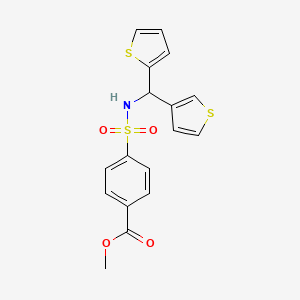 molecular formula C17H15NO4S3 B3015355 methyl 4-(N-(thiophen-2-yl(thiophen-3-yl)methyl)sulfamoyl)benzoate CAS No. 2034459-25-9