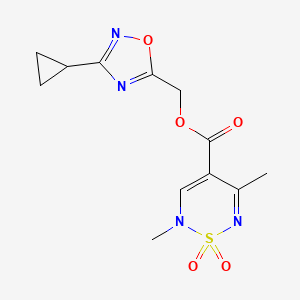 molecular formula C12H14N4O5S B3015403 (3-cyclopropyl-1,2,4-oxadiazol-5-yl)methyl 2,5-dimethyl-2H-1,2,6-thiadiazine-4-carboxylate 1,1-dioxide CAS No. 1775504-44-3