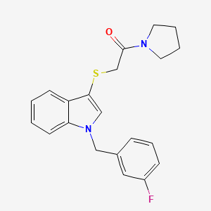 molecular formula C21H21FN2OS B3015493 2-[1-[(3-Fluorophenyl)methyl]indol-3-yl]sulfanyl-1-pyrrolidin-1-ylethanone CAS No. 681275-34-3