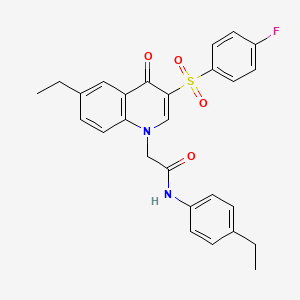 molecular formula C27H25FN2O4S B3015545 2-[6-ethyl-3-(4-fluorobenzenesulfonyl)-4-oxo-1,4-dihydroquinolin-1-yl]-N-(4-ethylphenyl)acetamide CAS No. 866729-23-9