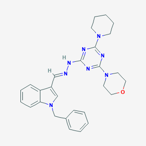 molecular formula C28H32N8O B301561 1-BENZYL-3-[(E)-{2-[4-(MORPHOLIN-4-YL)-6-(PIPERIDIN-1-YL)-1,3,5-TRIAZIN-2-YL]HYDRAZIN-1-YLIDENE}METHYL]-1H-INDOLE 