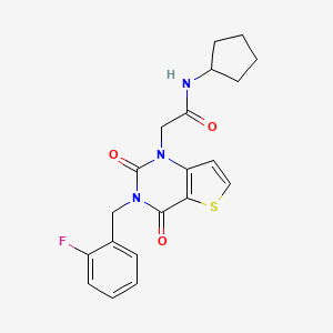 molecular formula C20H20FN3O3S B3015632 N-cyclopentyl-2-[3-(2-fluorobenzyl)-2,4-dioxo-3,4-dihydrothieno[3,2-d]pyrimidin-1(2H)-yl]acetamide CAS No. 1252818-15-7