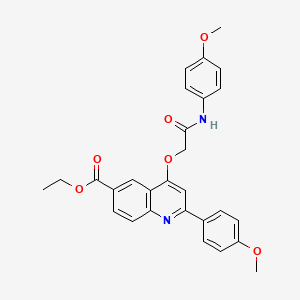 molecular formula C28H26N2O6 B3015703 Ethyl 2-(4-methoxyphenyl)-4-(2-((4-methoxyphenyl)amino)-2-oxoethoxy)quinoline-6-carboxylate CAS No. 1114870-87-9