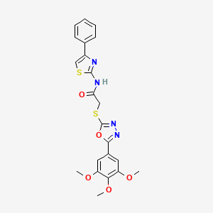 molecular formula C22H20N4O5S2 B3015707 N-(4-phenylthiazol-2-yl)-2-((5-(3,4,5-trimethoxyphenyl)-1,3,4-oxadiazol-2-yl)thio)acetamide CAS No. 851129-34-5