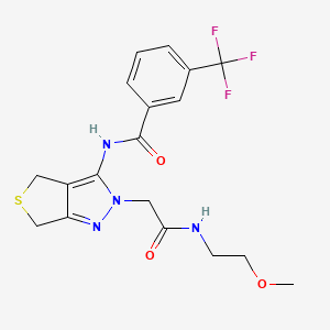 molecular formula C18H19F3N4O3S B3015721 N-(2-(2-((2-methoxyethyl)amino)-2-oxoethyl)-4,6-dihydro-2H-thieno[3,4-c]pyrazol-3-yl)-3-(trifluoromethyl)benzamide CAS No. 1105203-94-8
