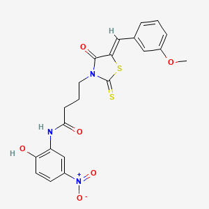 molecular formula C21H19N3O6S2 B3015729 N-(2-hydroxy-5-nitrophenyl)-4-[(5Z)-5-[(3-methoxyphenyl)methylidene]-4-oxo-2-sulfanylidene-1,3-thiazolidin-3-yl]butanamide CAS No. 476666-42-9