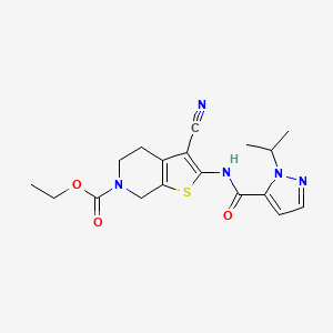 molecular formula C18H21N5O3S B3015759 ethyl 3-cyano-2-(1-isopropyl-1H-pyrazole-5-carboxamido)-4,5-dihydrothieno[2,3-c]pyridine-6(7H)-carboxylate CAS No. 1203240-19-0