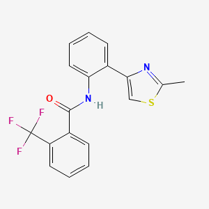 molecular formula C18H13F3N2OS B3015760 N-[2-(2-methyl-1,3-thiazol-4-yl)phenyl]-2-(trifluoromethyl)benzamide CAS No. 1706220-49-6