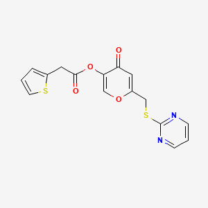[4-Oxo-6-(pyrimidin-2-ylsulfanylmethyl)pyran-3-yl] 2-thiophen-2-ylacetate