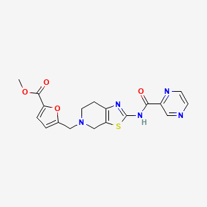 molecular formula C18H17N5O4S B3015762 methyl 5-((2-(pyrazine-2-carboxamido)-6,7-dihydrothiazolo[5,4-c]pyridin-5(4H)-yl)methyl)furan-2-carboxylate CAS No. 1351621-42-5