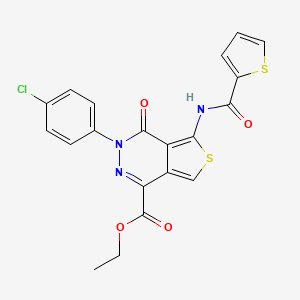 molecular formula C20H14ClN3O4S2 B3015766 Ethyl 3-(4-chlorophenyl)-4-oxo-5-(thiophene-2-carboxamido)-3,4-dihydrothieno[3,4-d]pyridazine-1-carboxylate CAS No. 851950-92-0