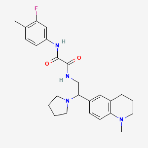 molecular formula C25H31FN4O2 B3015797 N'-(3-fluoro-4-methylphenyl)-N-[2-(1-methyl-1,2,3,4-tetrahydroquinolin-6-yl)-2-(pyrrolidin-1-yl)ethyl]ethanediamide CAS No. 922012-78-0