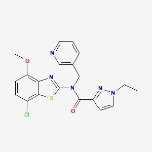molecular formula C20H18ClN5O2S B3015860 N-(7-chloro-4-methoxybenzo[d]thiazol-2-yl)-1-ethyl-N-(pyridin-3-ylmethyl)-1H-pyrazole-3-carboxamide CAS No. 1171880-97-9