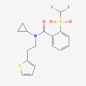 molecular formula C17H17F2NO3S2 B3015971 N-cyclopropyl-2-((difluoromethyl)sulfonyl)-N-(2-(thiophen-2-yl)ethyl)benzamide CAS No. 1797318-32-1