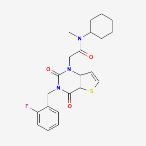 molecular formula C22H24FN3O3S B3016234 N-cyclohexyl-2-[3-(2-fluorobenzyl)-2,4-dioxo-3,4-dihydrothieno[3,2-d]pyrimidin-1(2H)-yl]-N-methylacetamide CAS No. 1252923-72-0