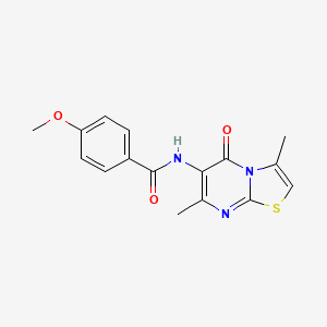 molecular formula C16H15N3O3S B3016397 N-{3,7-dimethyl-5-oxo-5H-[1,3]thiazolo[3,2-a]pyrimidin-6-yl}-4-methoxybenzamide CAS No. 946222-81-7