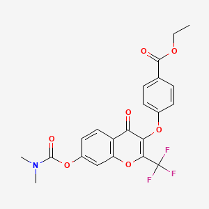molecular formula C22H18F3NO7 B3016478 ethyl 4-({7-[(dimethylcarbamoyl)oxy]-4-oxo-2-(trifluoromethyl)-4H-chromen-3-yl}oxy)benzoate CAS No. 579440-90-7