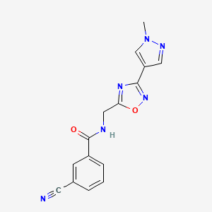 molecular formula C15H12N6O2 B3016663 3-cyano-N-((3-(1-methyl-1H-pyrazol-4-yl)-1,2,4-oxadiazol-5-yl)methyl)benzamide CAS No. 2034533-55-4