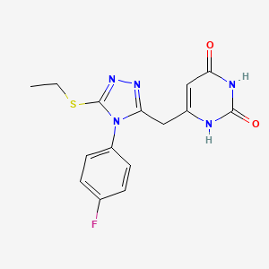 molecular formula C15H14FN5O2S B3016667 6-[[5-ethylsulfanyl-4-(4-fluorophenyl)-1,2,4-triazol-3-yl]methyl]-1H-pyrimidine-2,4-dione CAS No. 852153-88-9