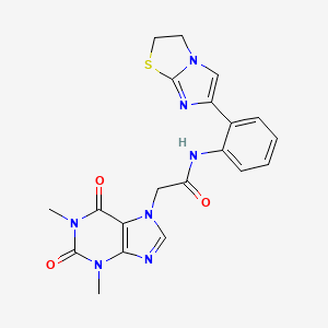 molecular formula C20H19N7O3S B3016681 N-(2-(2,3-dihydroimidazo[2,1-b]thiazol-6-yl)phenyl)-2-(1,3-dimethyl-2,6-dioxo-2,3-dihydro-1H-purin-7(6H)-yl)acetamide CAS No. 2034487-17-5
