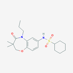 molecular formula C20H30N2O4S B3016725 N-(3,3-dimethyl-4-oxo-5-propyl-2,3,4,5-tetrahydrobenzo[b][1,4]oxazepin-7-yl)cyclohexanesulfonamide CAS No. 922105-18-8