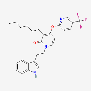 molecular formula C27H28F3N3O2 B3016726 3-hexyl-1-[2-(1H-indol-3-yl)ethyl]-4-{[5-(trifluoromethyl)-2-pyridinyl]oxy}-2(1H)-pyridinone CAS No. 866138-32-1