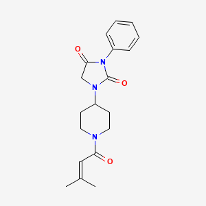 molecular formula C19H23N3O3 B3016734 1-(1-(3-Methylbut-2-enoyl)piperidin-4-yl)-3-phenylimidazolidine-2,4-dione CAS No. 1902985-74-3