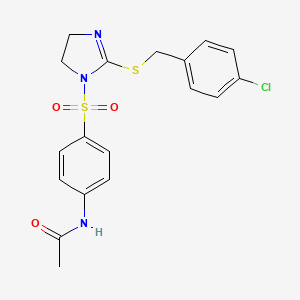 molecular formula C18H18ClN3O3S2 B3016809 N-{4-[(2-{[(4-chlorophenyl)methyl]sulfanyl}-4,5-dihydro-1H-imidazol-1-yl)sulfonyl]phenyl}acetamide CAS No. 868217-37-2