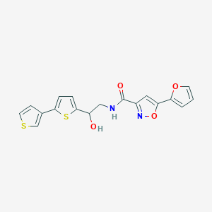 molecular formula C18H14N2O4S2 B3016848 N-(2-([2,3'-bithiophen]-5-yl)-2-hydroxyethyl)-5-(furan-2-yl)isoxazole-3-carboxamide CAS No. 2177449-93-1
