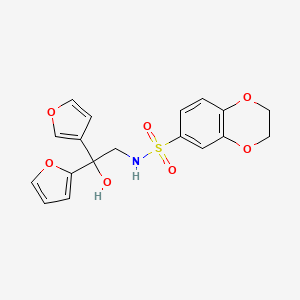 molecular formula C18H17NO7S B3016899 N-[2-(furan-2-yl)-2-(furan-3-yl)-2-hydroxyethyl]-2,3-dihydro-1,4-benzodioxine-6-sulfonamide CAS No. 2034482-31-8