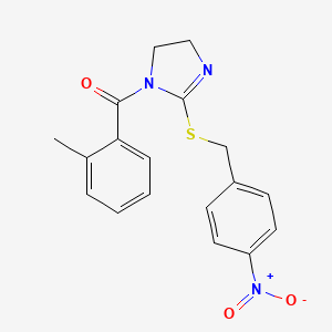 molecular formula C18H17N3O3S B3016922 (2-((4-nitrobenzyl)thio)-4,5-dihydro-1H-imidazol-1-yl)(o-tolyl)methanone CAS No. 851802-12-5