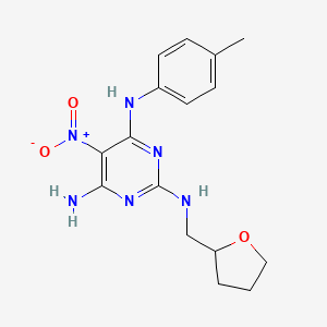 molecular formula C16H20N6O3 B3016964 N4-(4-methylphenyl)-5-nitro-N2-[(oxolan-2-yl)methyl]pyrimidine-2,4,6-triamine CAS No. 835906-89-3
