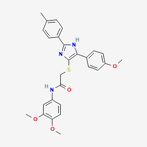 molecular formula C27H27N3O4S B3016986 N-(3,4-dimethoxyphenyl)-2-{[5-(4-methoxyphenyl)-2-(4-methylphenyl)-1H-imidazol-4-yl]sulfanyl}acetamide CAS No. 901242-67-9