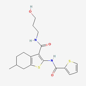 molecular formula C18H22N2O3S2 B3017053 N-(3-hydroxypropyl)-6-methyl-2-(thiophene-2-amido)-4,5,6,7-tetrahydro-1-benzothiophene-3-carboxamide CAS No. 455898-18-7