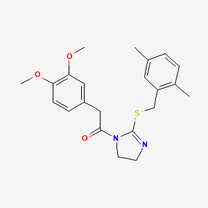 molecular formula C22H26N2O3S B3017115 2-(3,4-dimethoxyphenyl)-1-(2-{[(2,5-dimethylphenyl)methyl]sulfanyl}-4,5-dihydro-1H-imidazol-1-yl)ethan-1-one CAS No. 851804-60-9