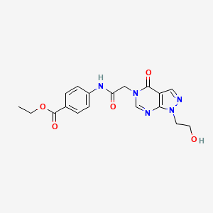 molecular formula C18H19N5O5 B3017117 ethyl 4-{2-[1-(2-hydroxyethyl)-4-oxo-1H,4H,5H-pyrazolo[3,4-d]pyrimidin-5-yl]acetamido}benzoate CAS No. 899971-43-8