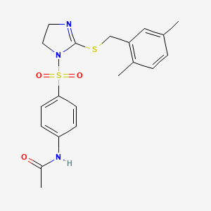 molecular formula C20H23N3O3S2 B3017121 N-{4-[(2-{[(2,5-dimethylphenyl)methyl]sulfanyl}-4,5-dihydro-1H-imidazol-1-yl)sulfonyl]phenyl}acetamide CAS No. 868217-97-4